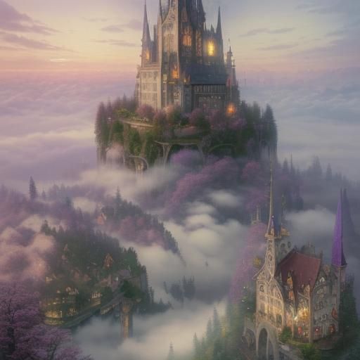 Ethereal Fantasy Hamburg Scene in Kinkade Style