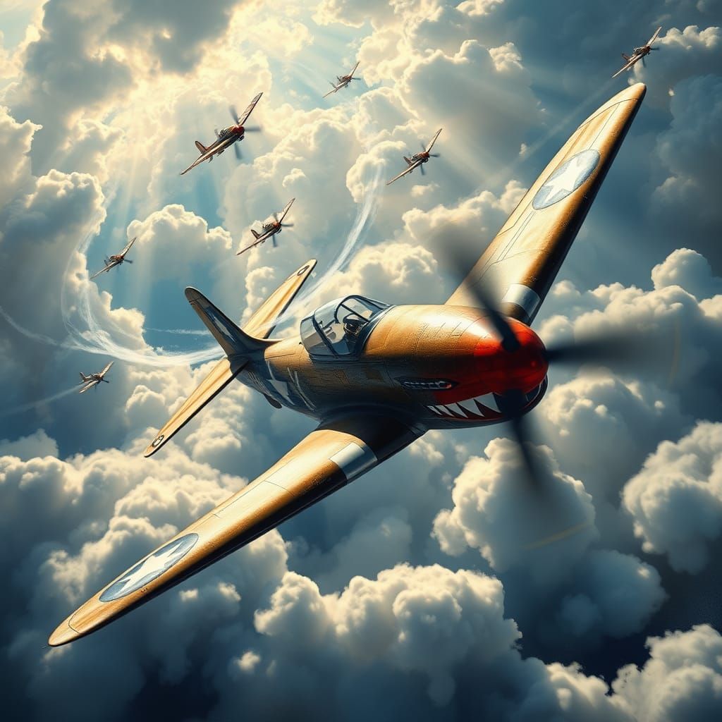 Warhawk Soars Through WWII Sky: Digital Matte Painting