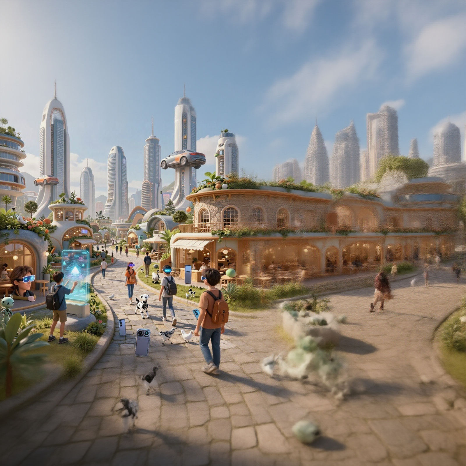 Hyperrealistic Cityscape of 2222 with Futuristic Buildings