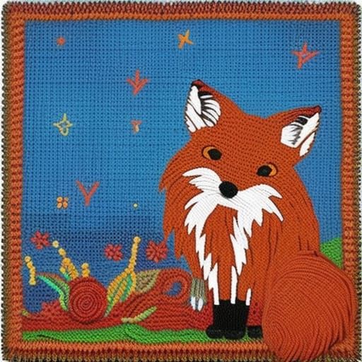 Magical Fox Smelling Rose: Nierika Tapestry Art