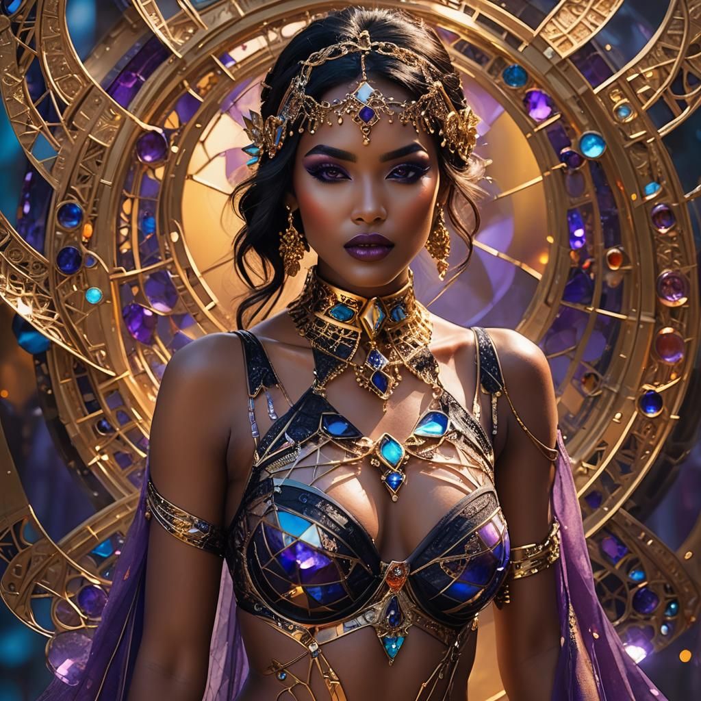 Futuristic Woman Portrait with Transparent Lingerie in Unrea...