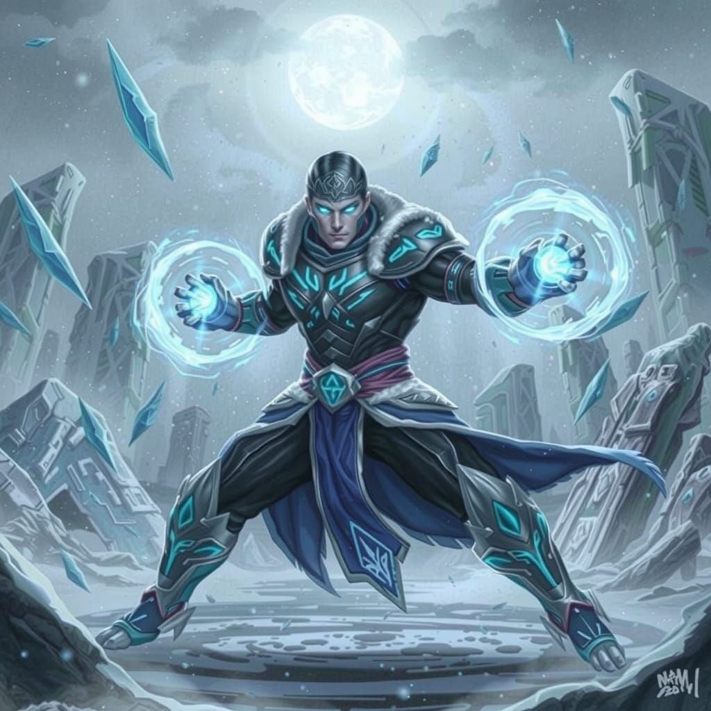 Frost Warrior in Frozen Arena: Hyper-Realistic Style