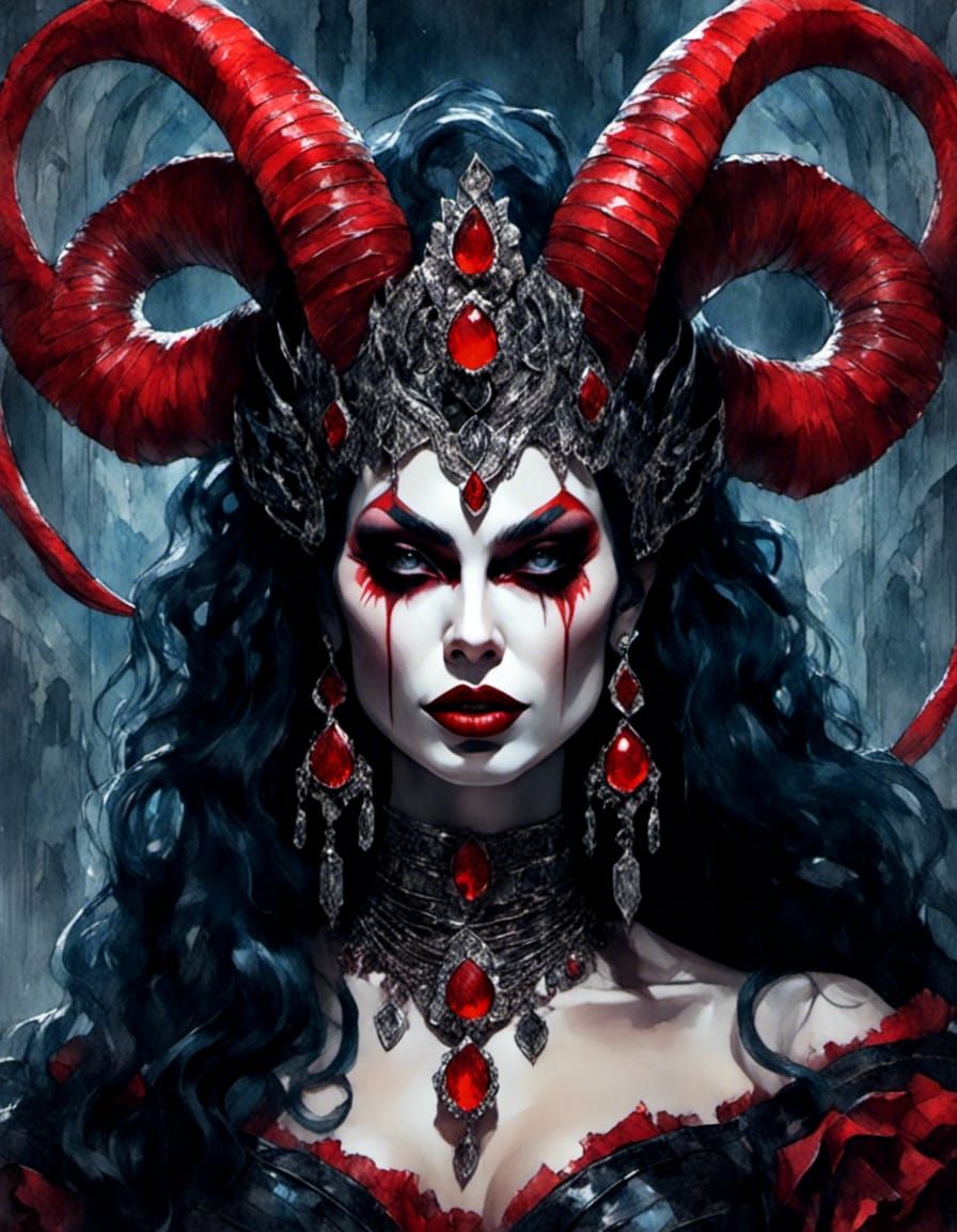 Lilith, Sensuous Demon Queen in Gouache