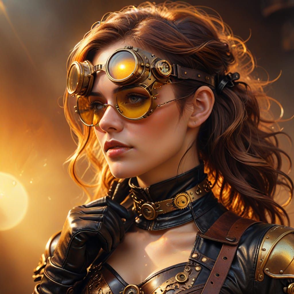 Steampunk Portrait of Woman with Brass Gears