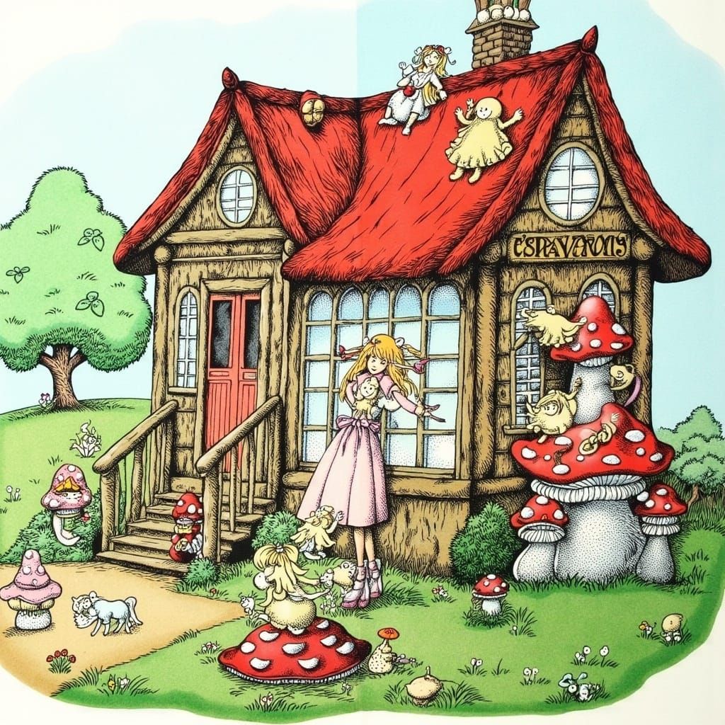 Futuristic Schoolhouse Amidst Whimsical Mushroom Landscape