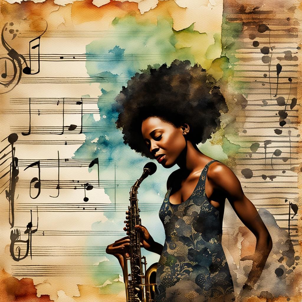 Jazz-Themed Journal Page with Watercolor Background