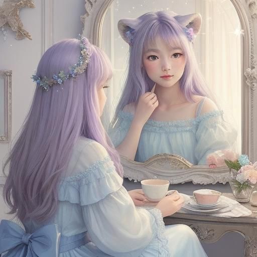 Cat's Dream: Lion Reflection in Impressionist Style