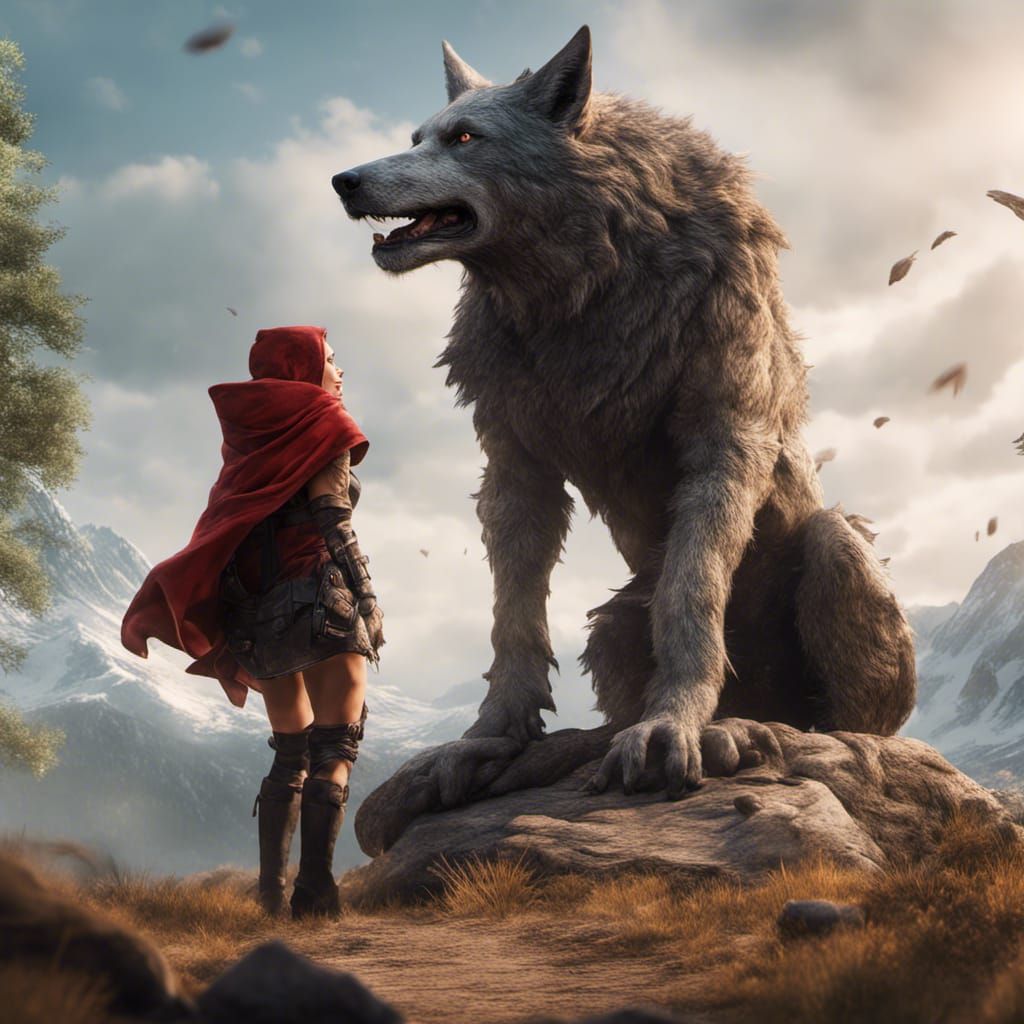Little Red Riding Hood and Wolf in Hyperrealism