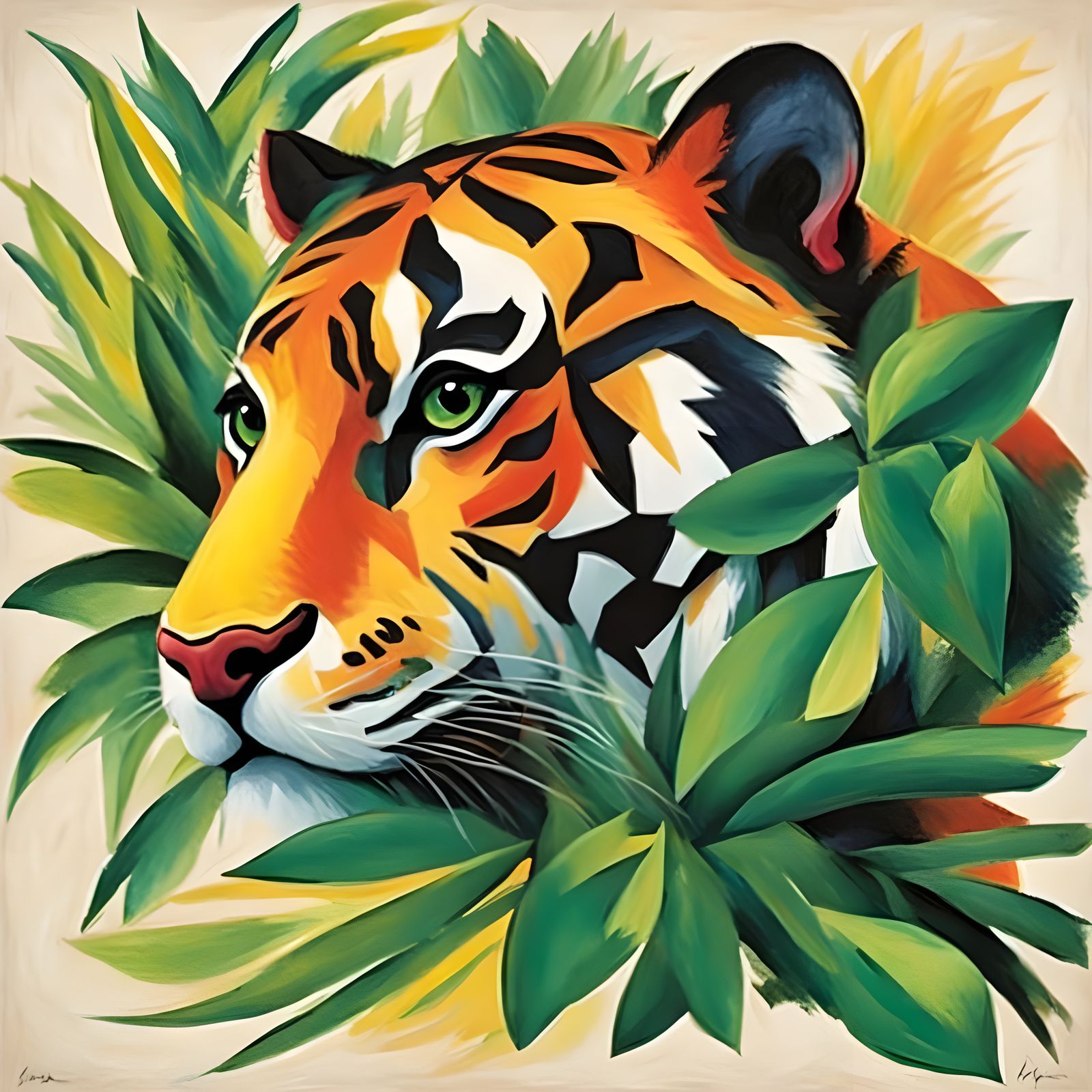 Regal Tiger in Lush Jungle Canopy