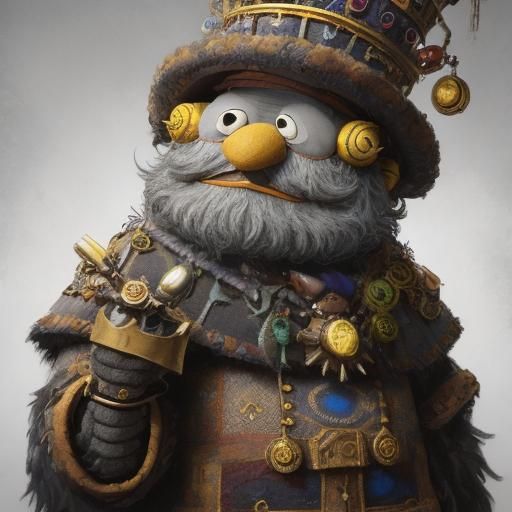 Crowned Muppet Portrait in Pop Surrealism Style