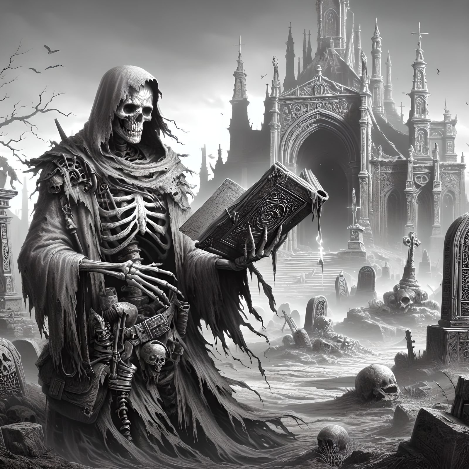 Decayed Skeleton Sorcerer in Gloomy Graveyard