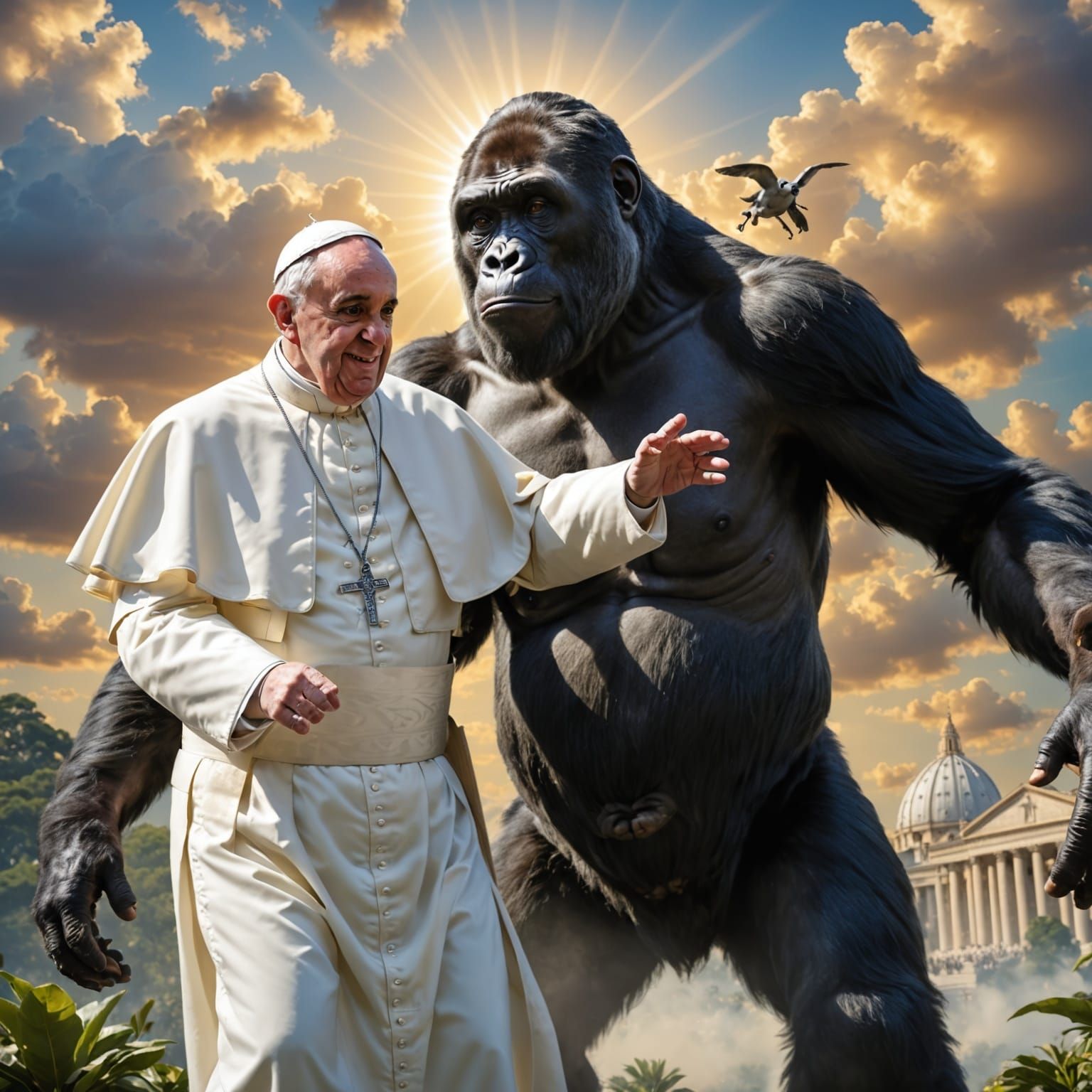 Pope Francis Meets Harambe in Divine Heavenly Realm