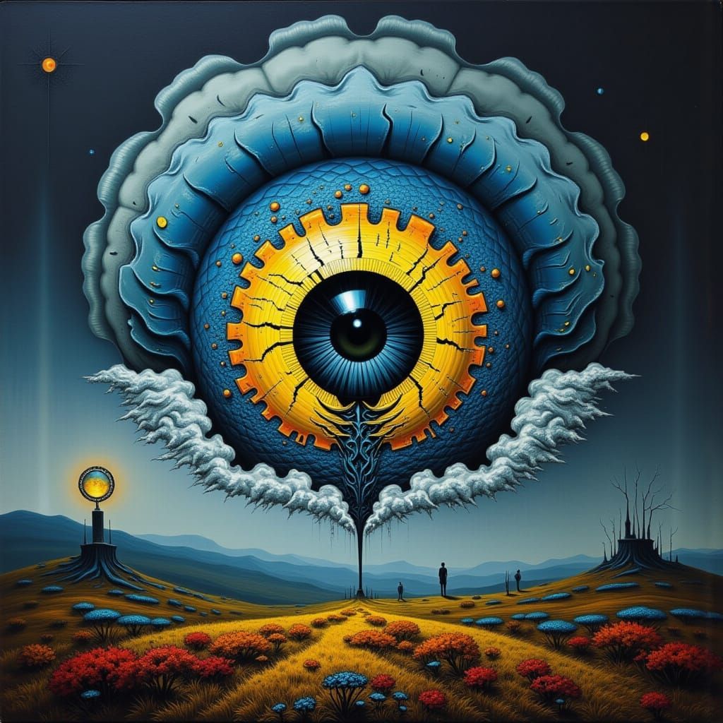 Surreal Eye Floating in Dreamlike Landscape