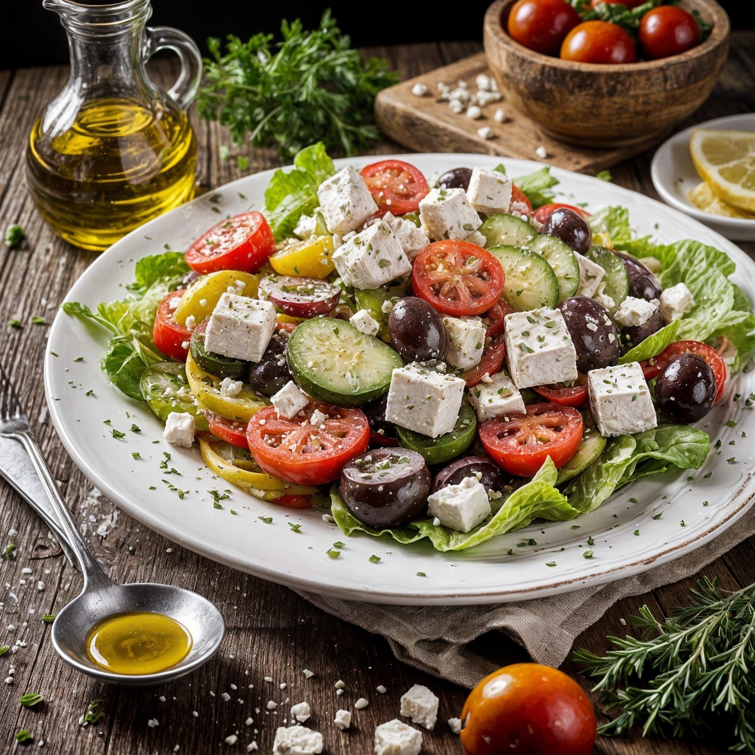 Greek Salad Advertising Photography with Floating Feta