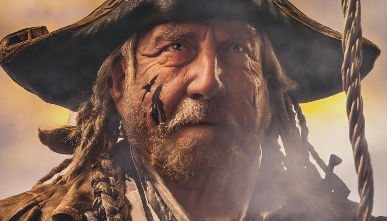 Cinematic Pirate on Ship Deck in Film Noir Style