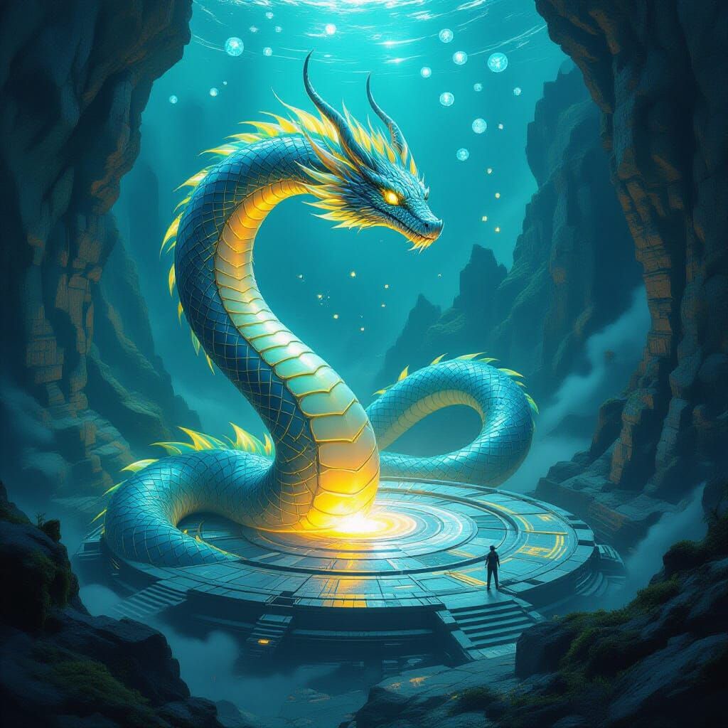 Aether-Scale Naga in Neon Palette Digital Painting