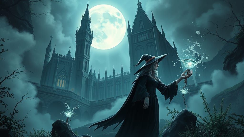 Vampire Witchcraft at Gothic Castle in Comic Book Style