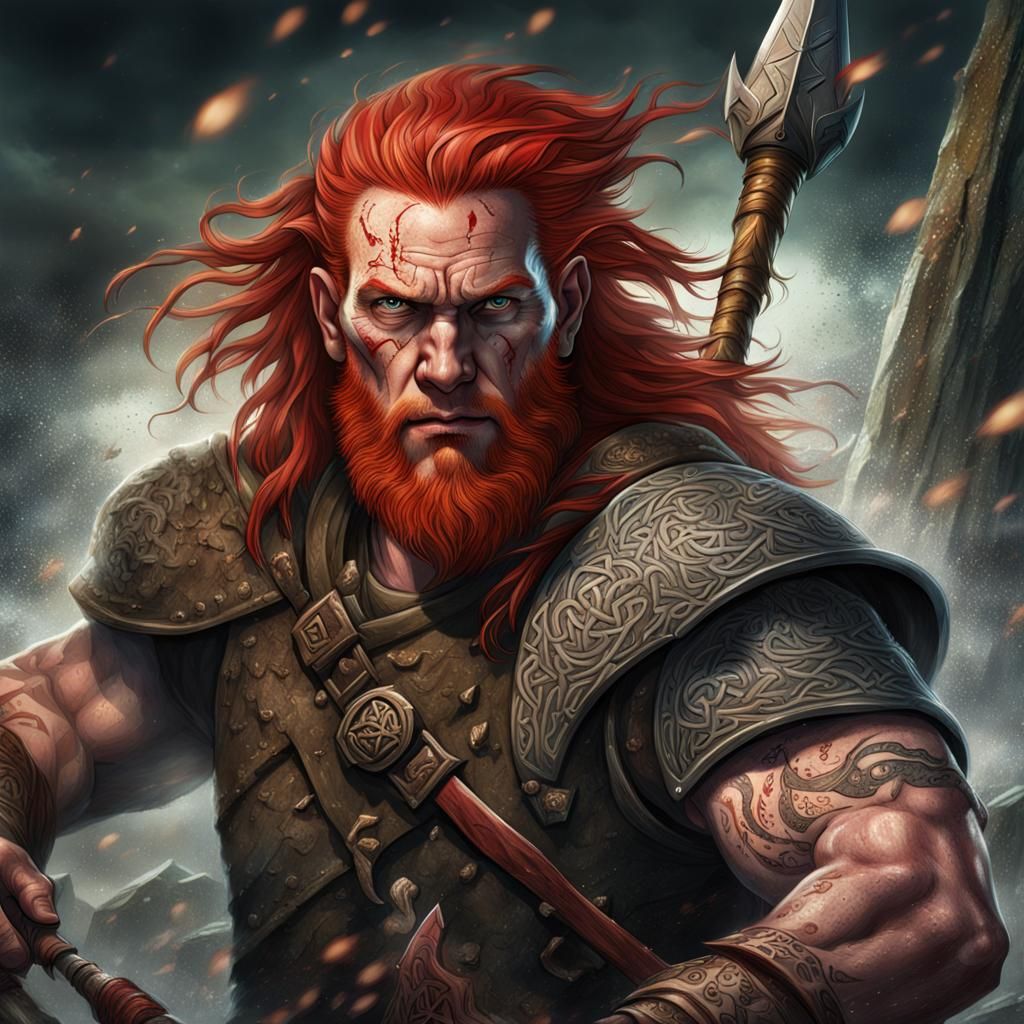 Celtic Barbarian Portrait in Dungeons and Dragons Style
