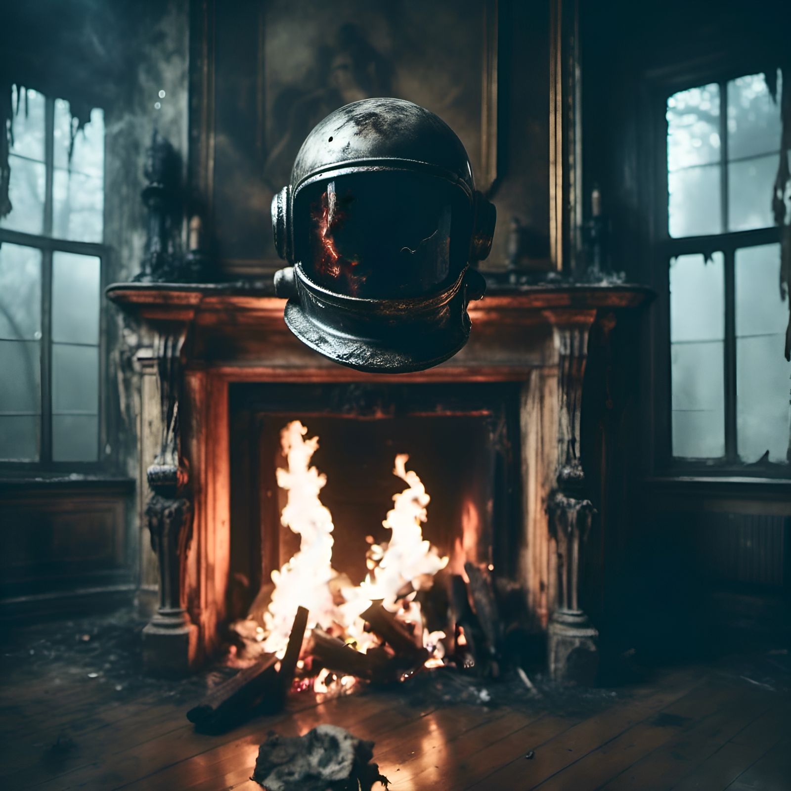 Ghostly Astronaut Helmet in Haunted Manor