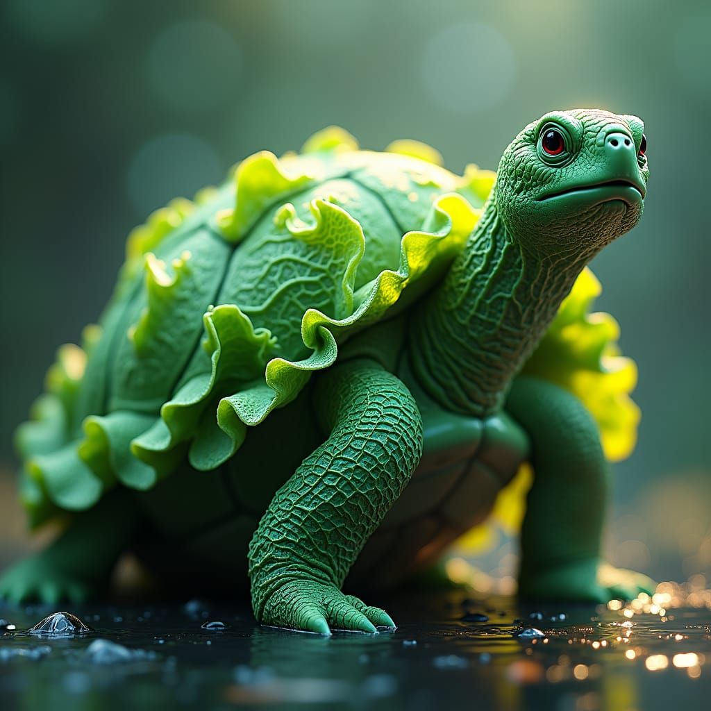 Lettuce Turtle: Hyperdetailed Sculpture in Mystical Light
