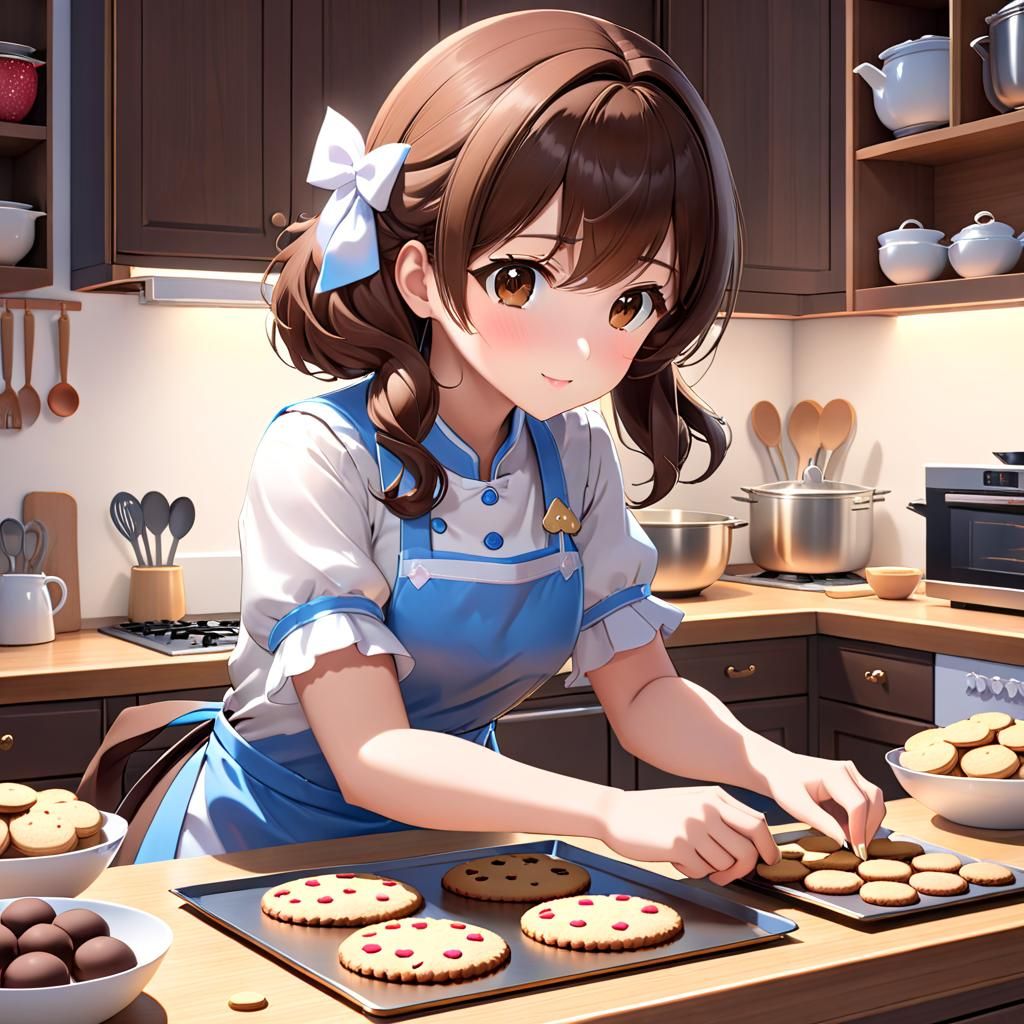 Anime Woman Baking Cookies with Love