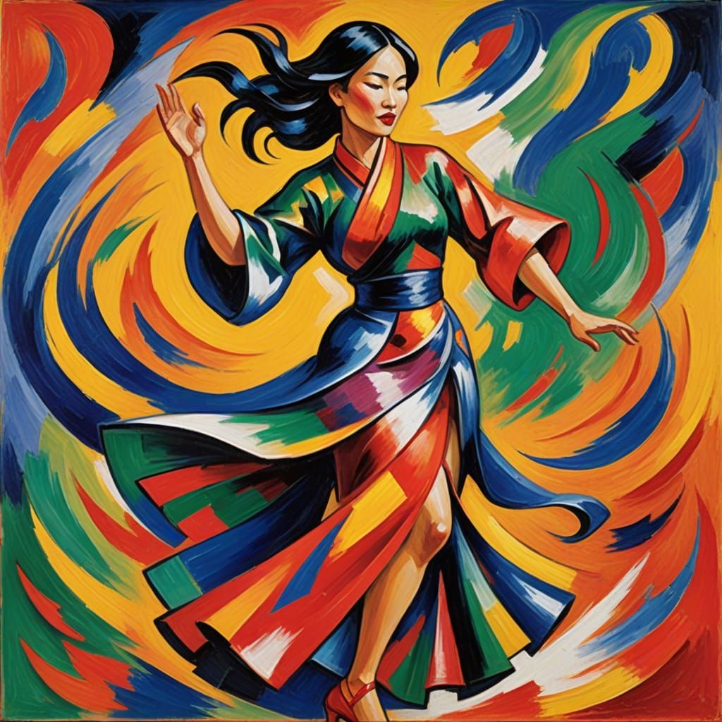 Fauvist Asian Woman Dancing in Expressive Style