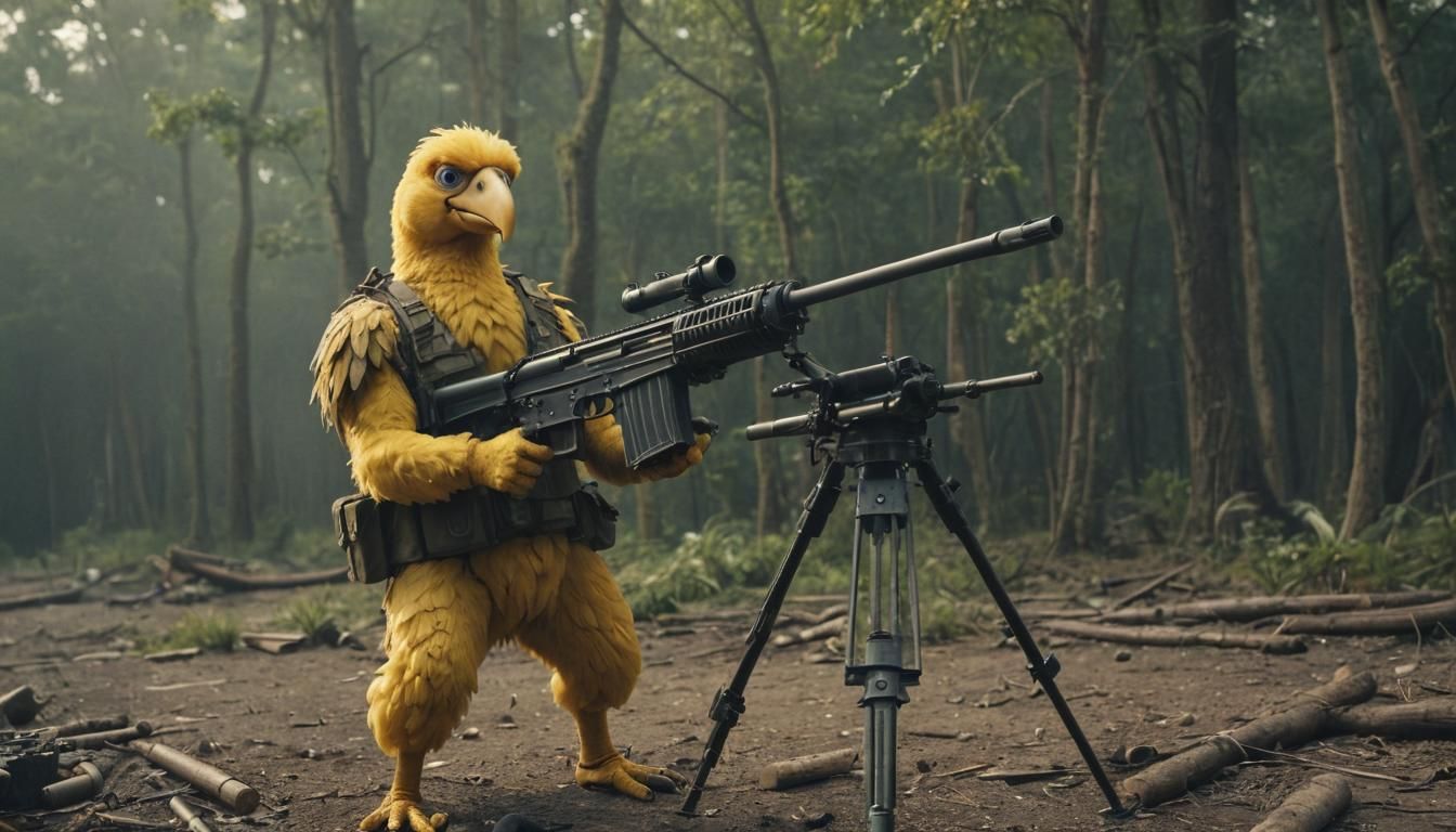 Big Bird as Rambo: Cinematic Film Still
