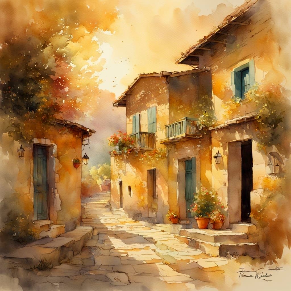 Ethereal Greek Landscape in Warm Golden Light