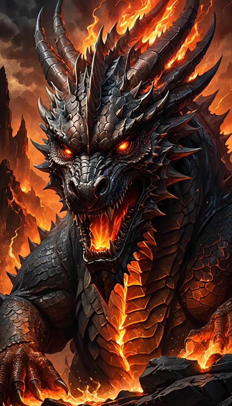 Menacing Dragon Portrait in Dark Fantasy Style