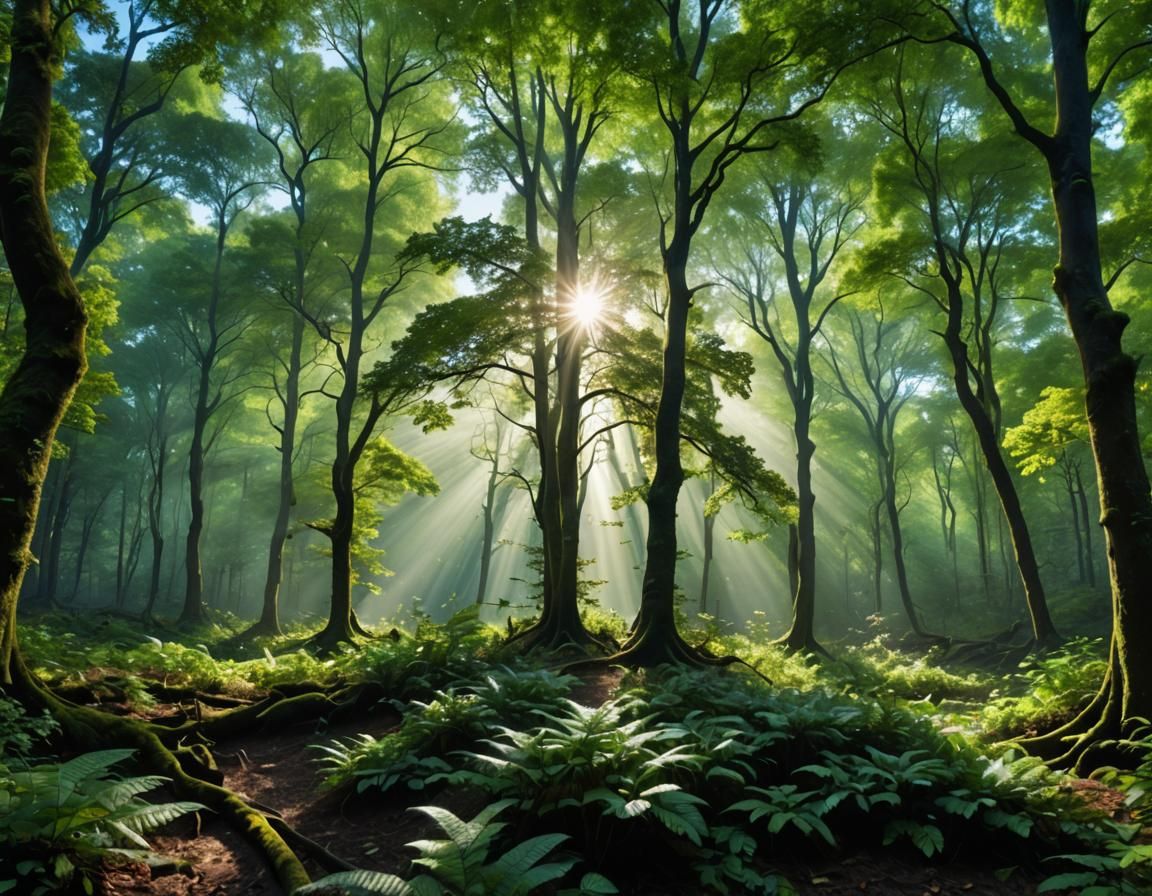 Luminous Forest Canopy Panorama in Hyper-Realistic Style