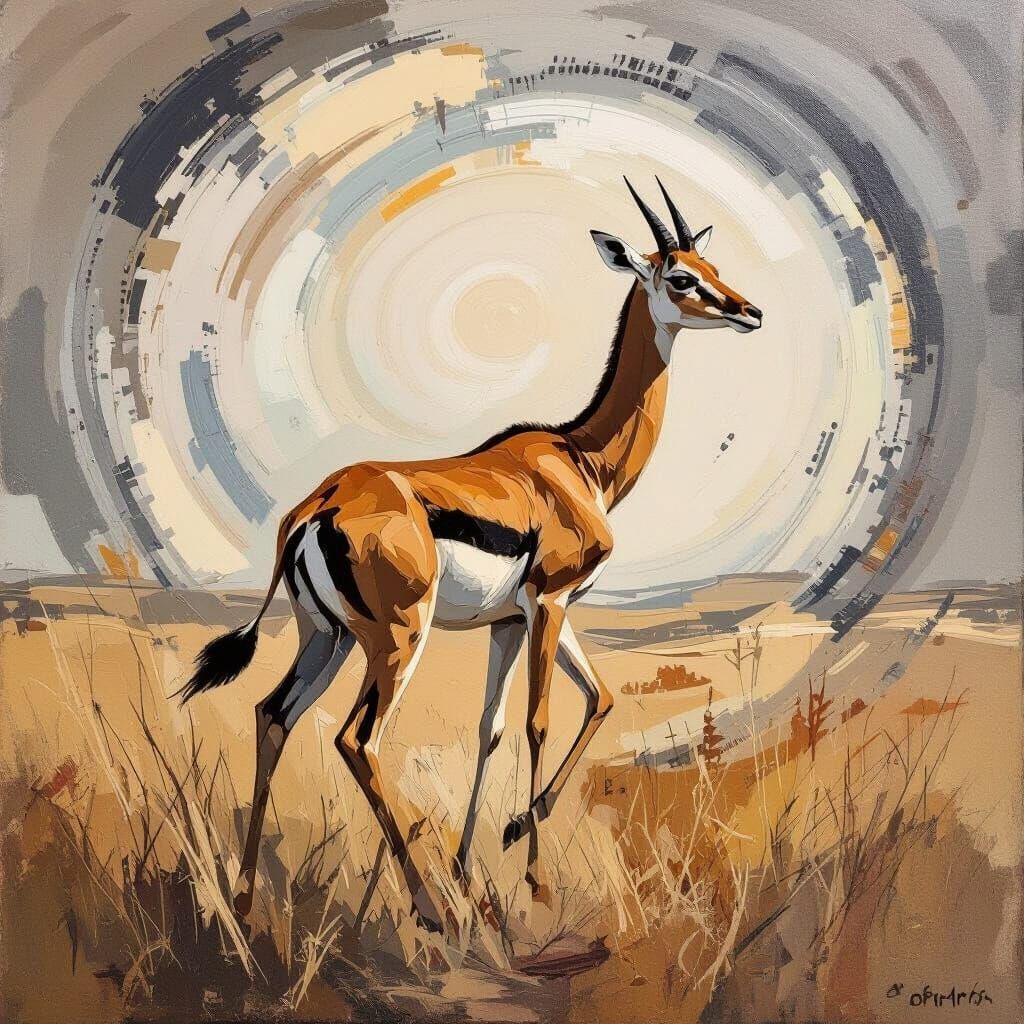 Gazelle in Motion: Abstract Expressionist Savanna Painting