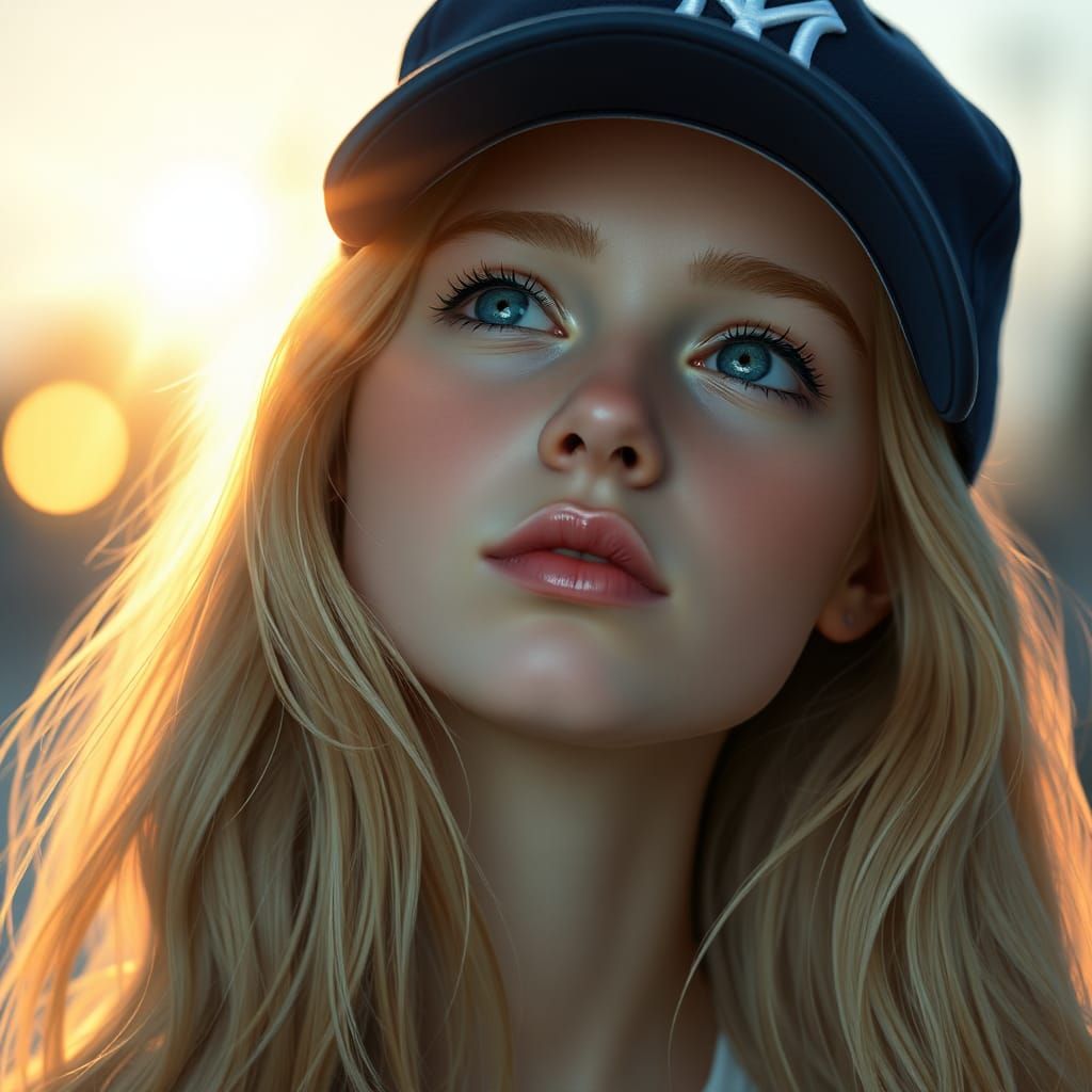 Blue-Eyed Teenager Gazing at Light, Digital Art