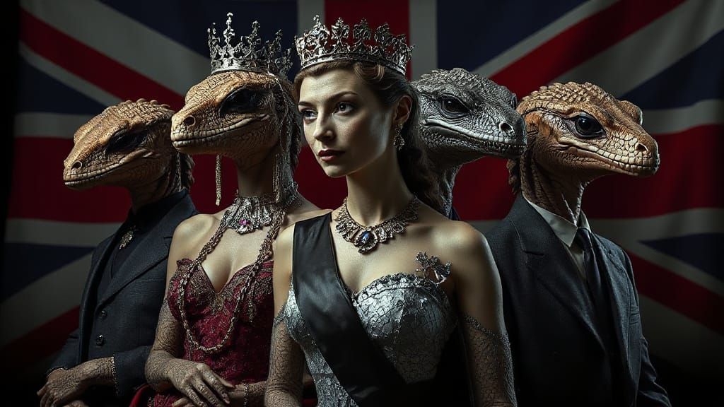 Royal Family as Reptilians in Chiaroscuro Style