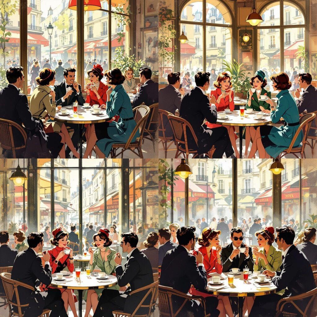1960s Paris Cafe Scene in Vintage Fashion Style