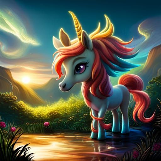 Cute Unicorn in Magical Cartoon Land