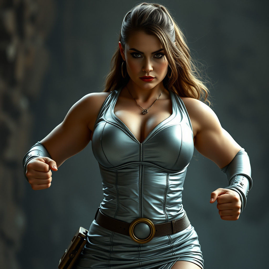 Powerful Russian Superheroine in Cinematic Film Still