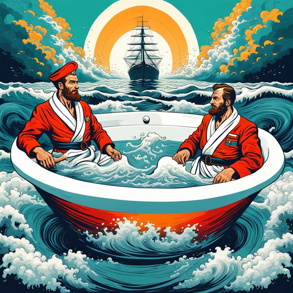 Heroic Sailors Pilot Bathtub in Soviet Propaganda Art