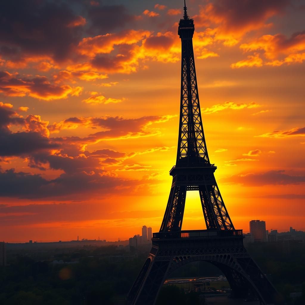 Eiffel Tower Sunset: Hyperrealistic Splash Art