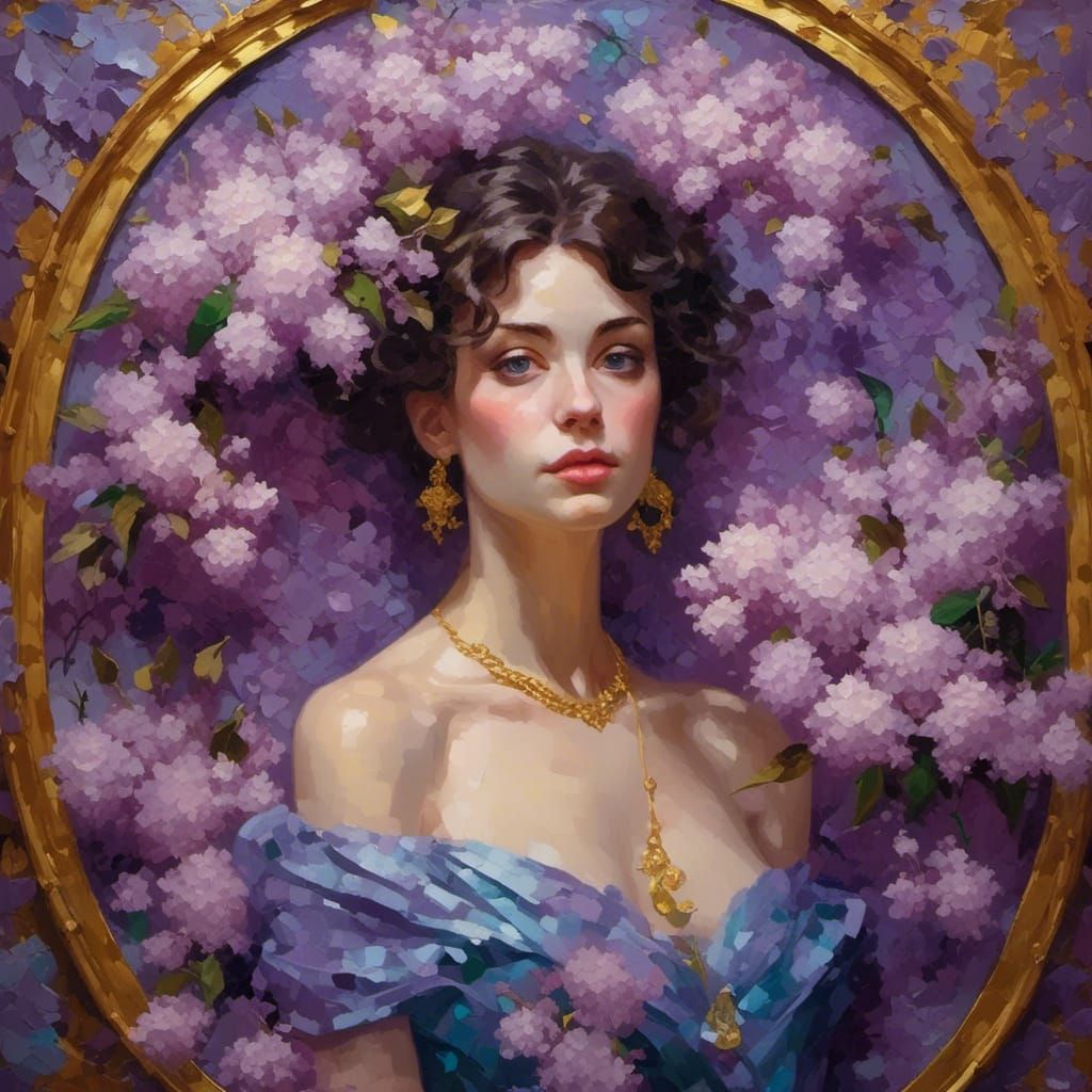 Portrait of Woman in Lilac Room, Neo-Impressionist Style