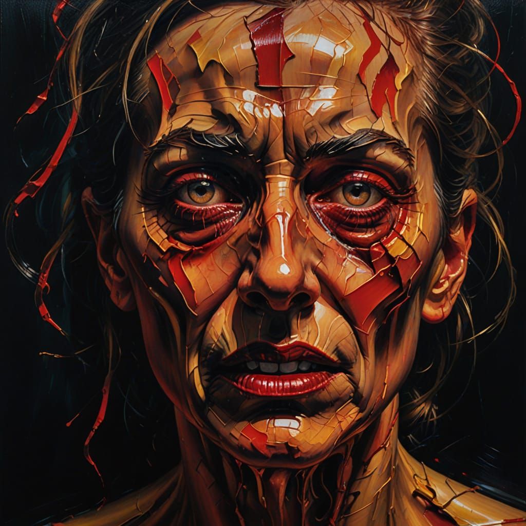 Dark Surrealism Portrait of Pain in Oil Painting