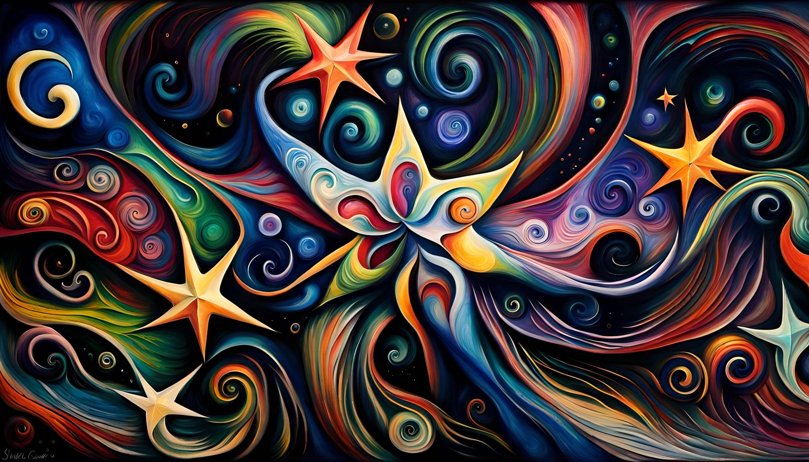 Iridescent Star-Beings in Deep Impasto Oil Painting