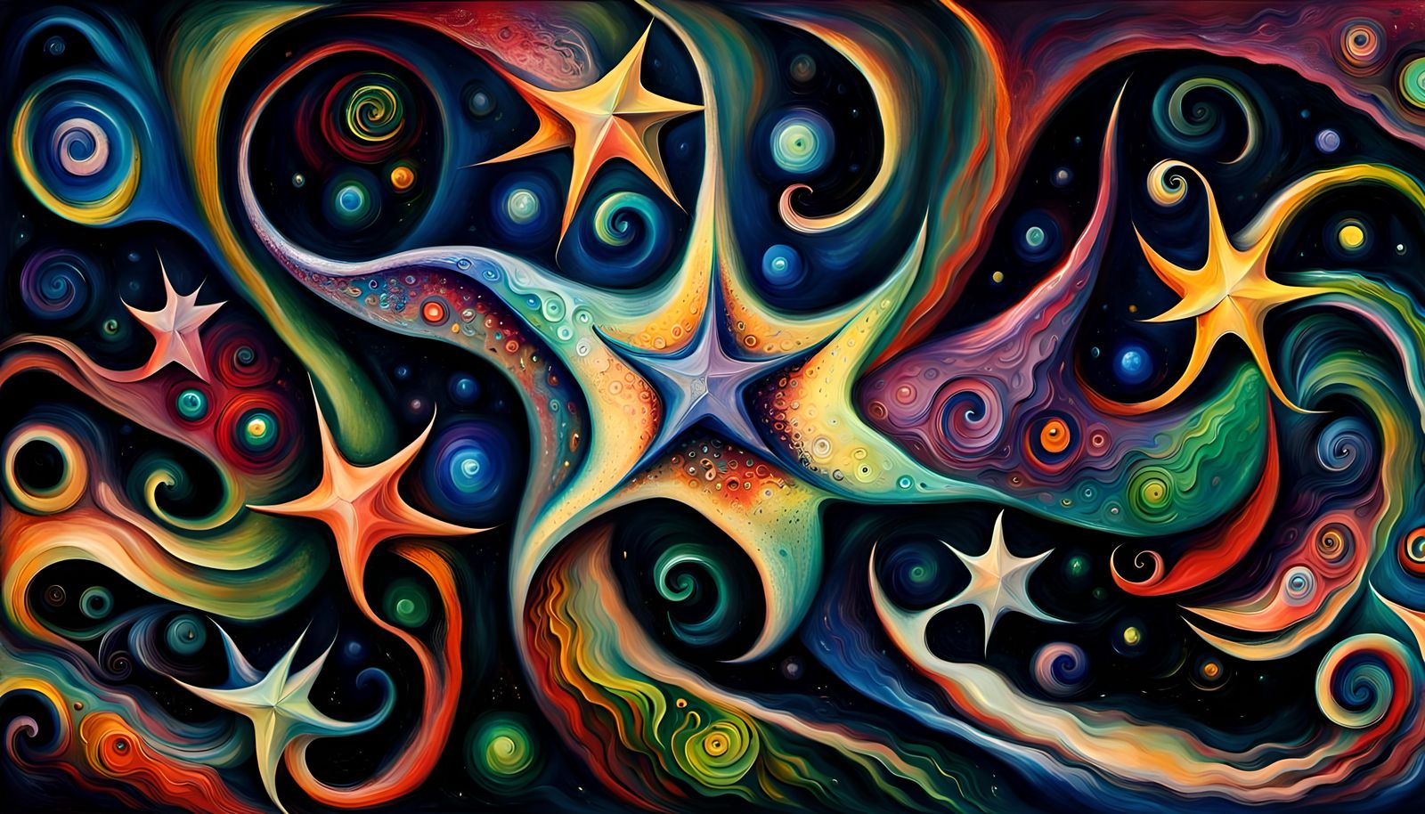 Swirling Star-Beings in Vivid Impasto Oil Painting