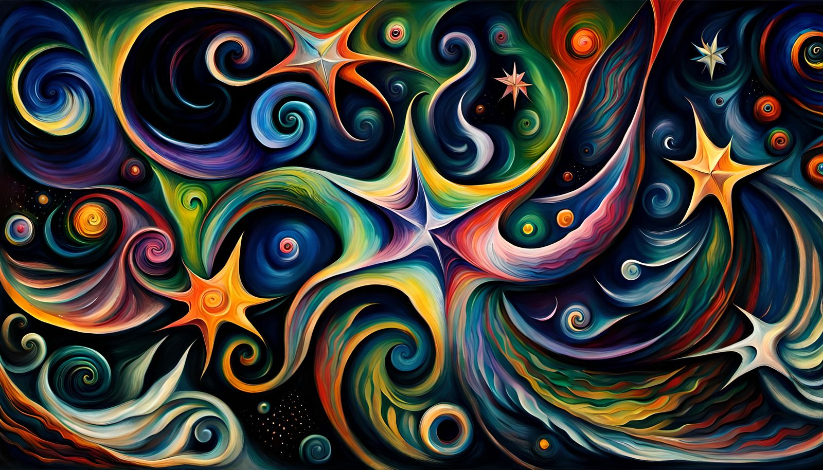 Swirling Star-Beings in Iridescent Cosmos as Impasto Paintin...