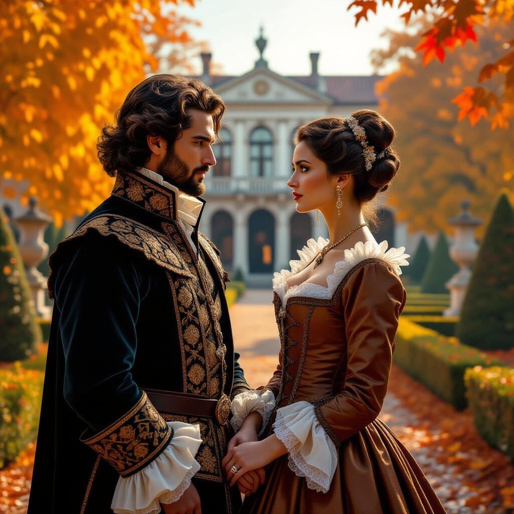 Lovers in a Venetian Garden, Impasto Oil Painting