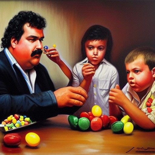 Man Sharing Candy, Oil Painting in Gurney Style