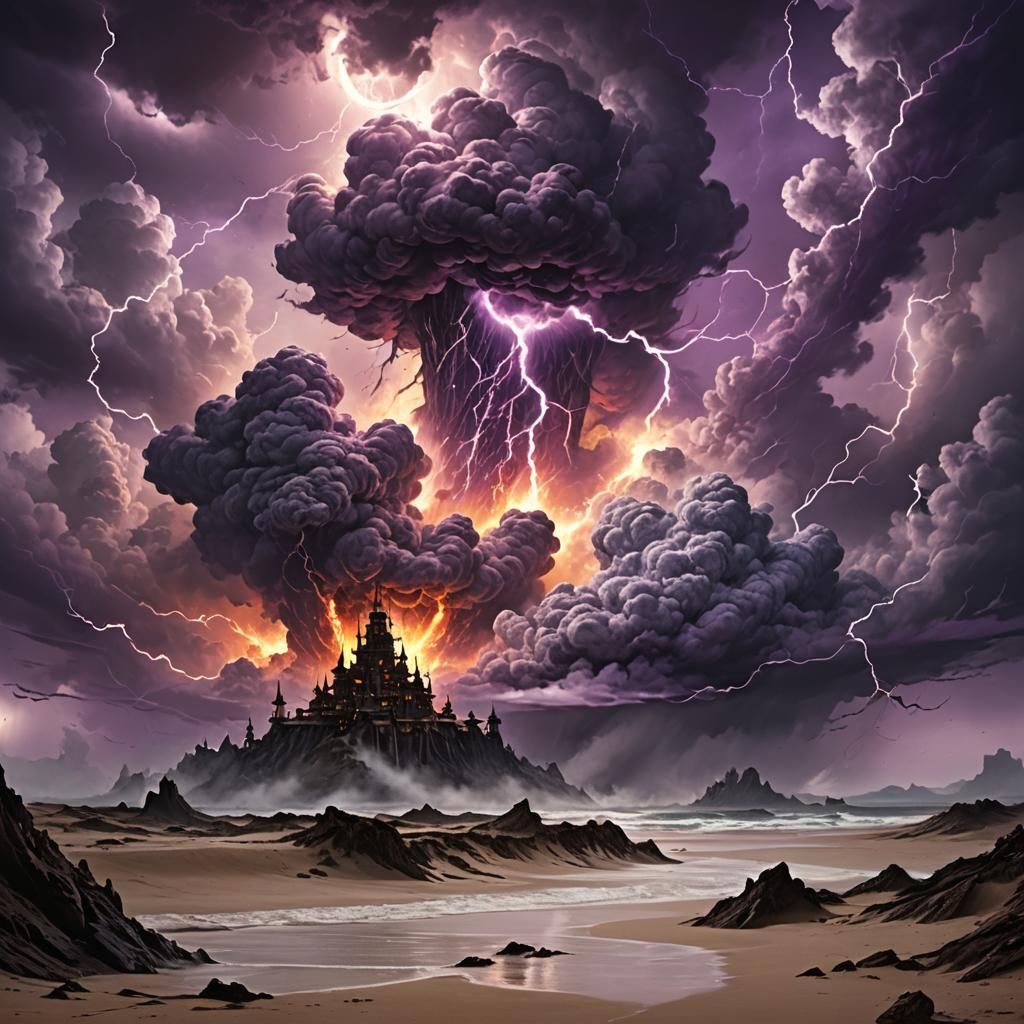 Dramatic Storm with Fire Ring and Lightning