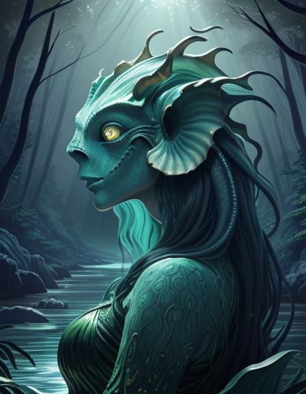 Forest Fairy in Moonlight, Art Deco Style