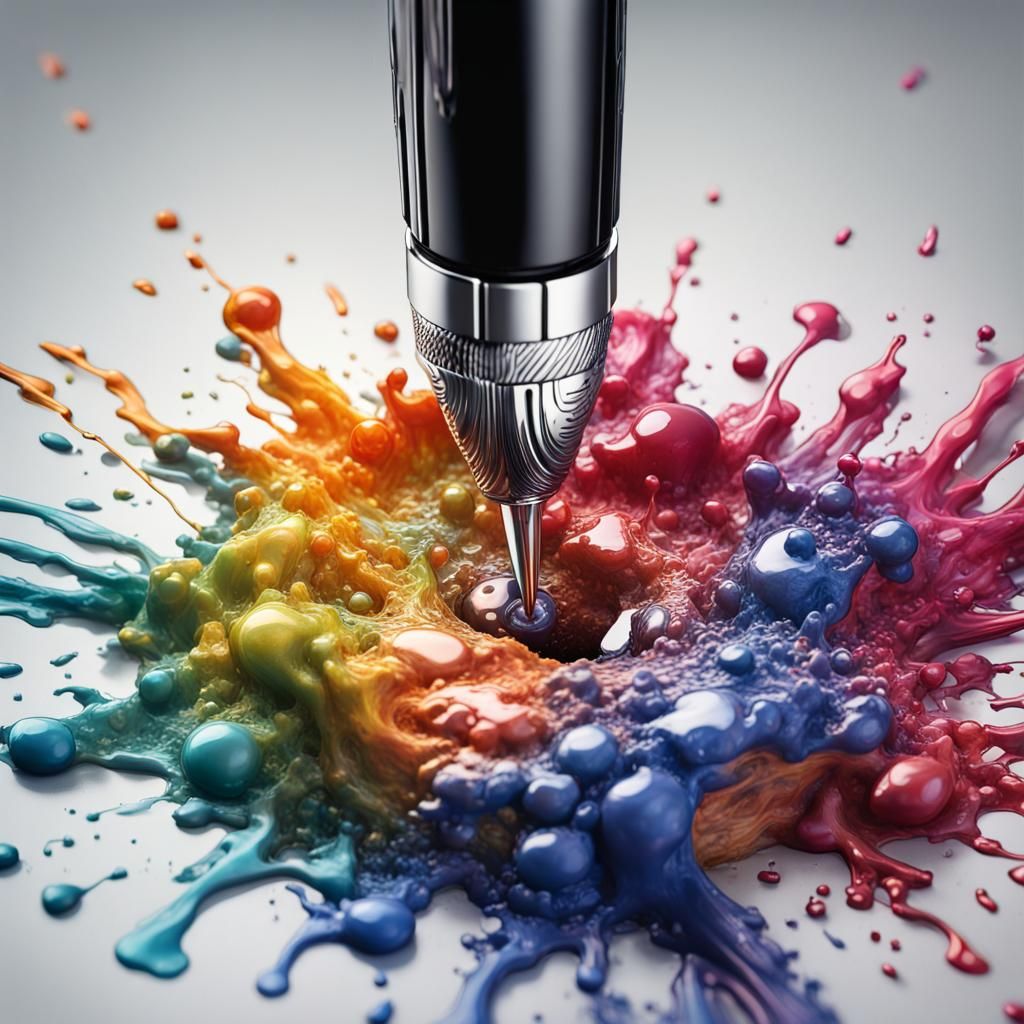 Vivid 3D Ink Splash with Pen and Ink Detail