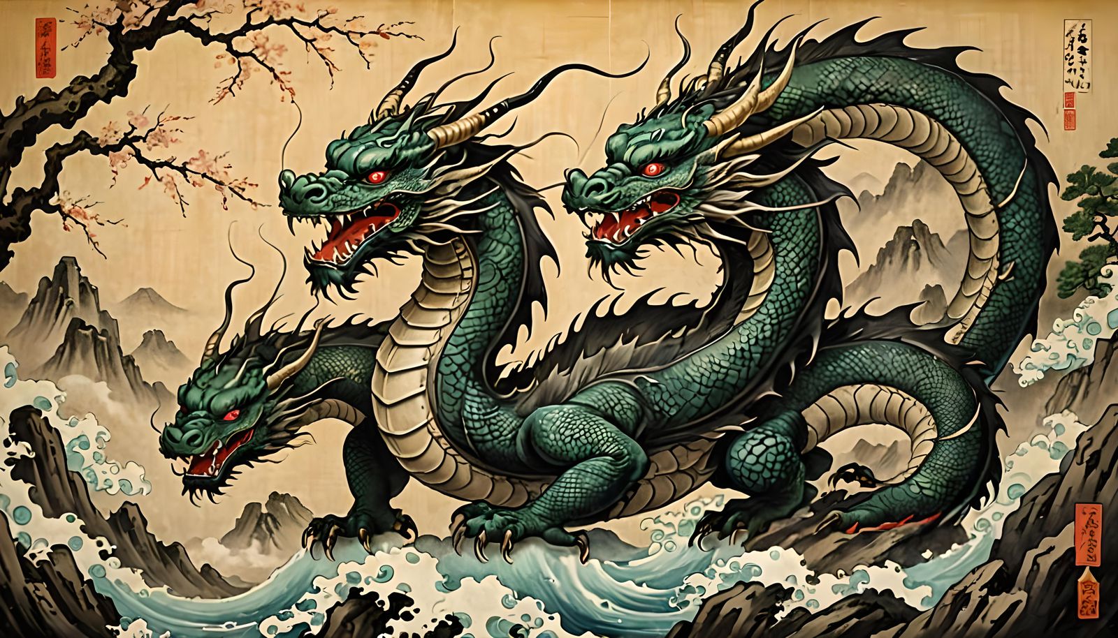 Japanese Dragon Painting in Kakejiku Style