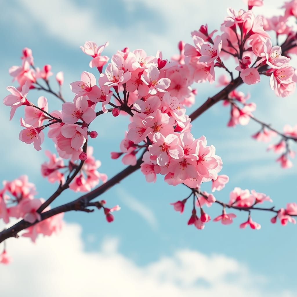 Surreal Cherry Blossom Landscape in Futuristic Aesthetic